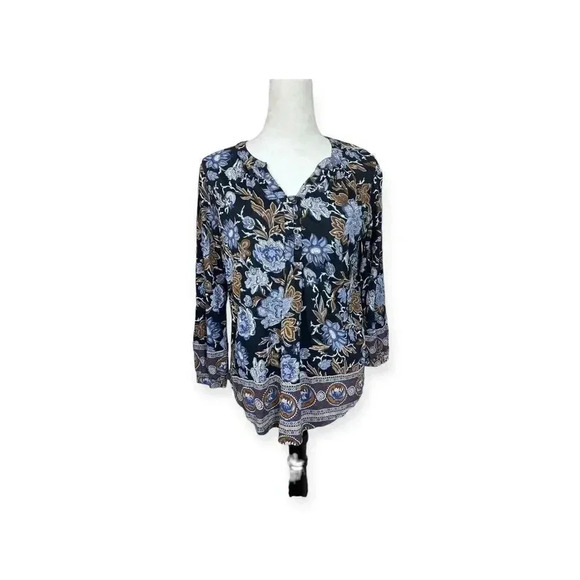 Lucky Brand top-black background with blue and brown floral print size Medium - Picture 3 of 10